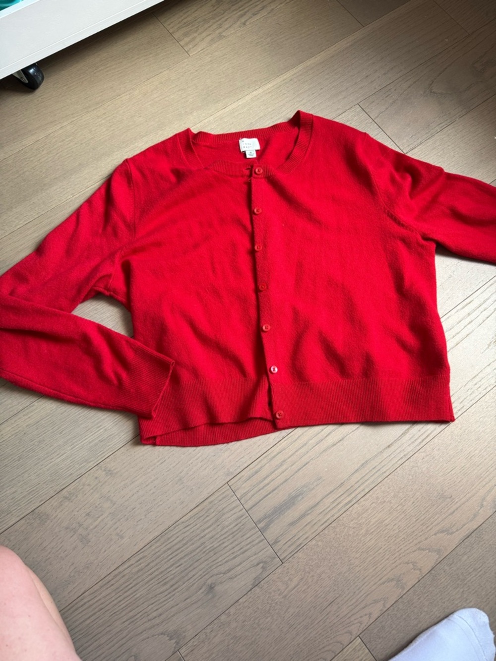 a new day Red Cropped Crewneck Button-Front Cardigan